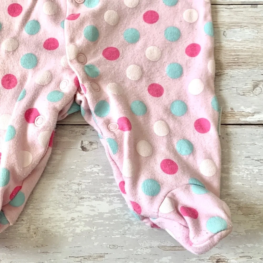 Baby Girl 0-3m Pink Polka Dot Footie Sleeper Pajamas One Piece Outfit Pjs NB